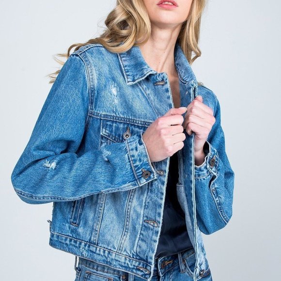 New Medium Washed Denim Jean Jacket - Picture 4 of 11